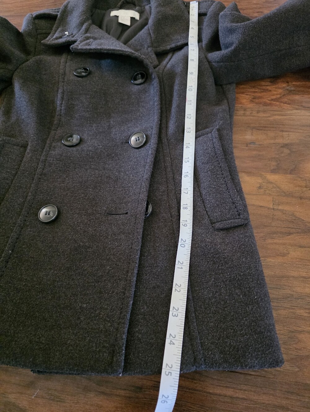 H&M Women’s Double-Breasted Wool Feel Peacoat - Dark Charcoal - Picture 10 of 11